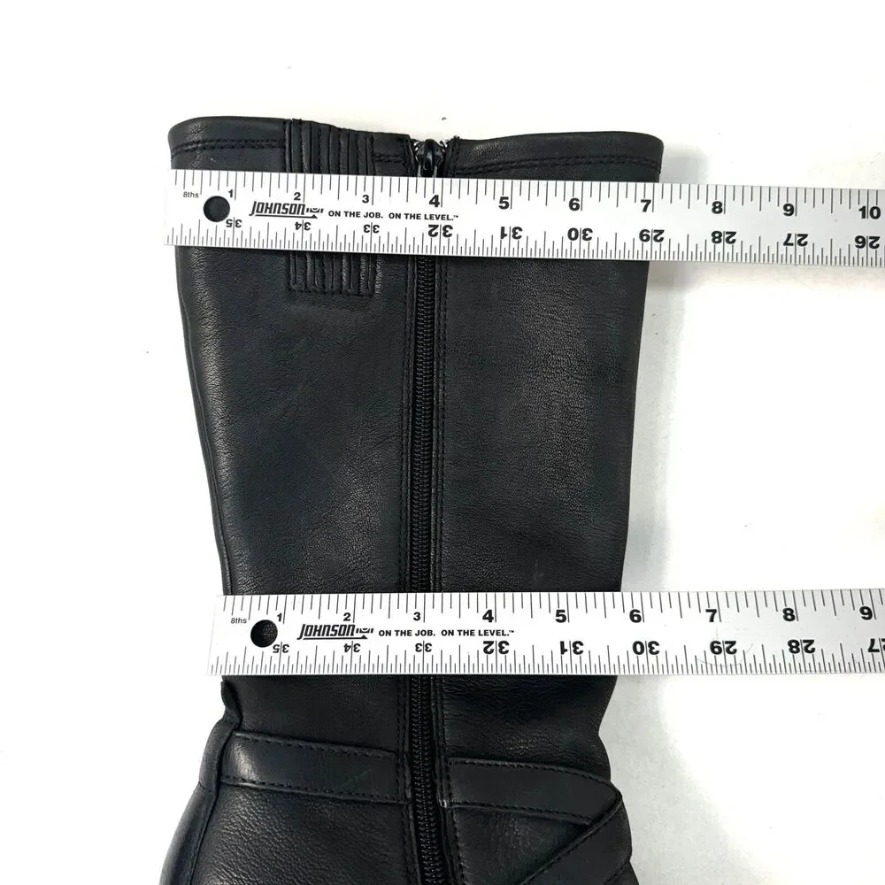 Josef Seibel Black Leather Tall Riding Boots Buckles Sz. 40 EU 9-9.5 US Side Zip
